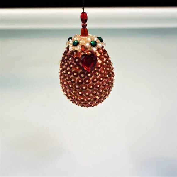 Christmas Ornament Sequined Jeweled Egg Vintage Tree Decoration - Picture 3 of 9